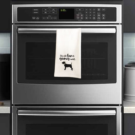Fun and Games Dog in a Cone Tea Towel / Dog Themed Flour Sack Cotton Towel
