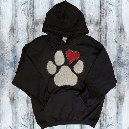 Glitter Rhinestone Heart Paw Hoodie