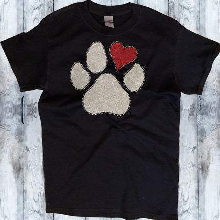 Glitter & Rhinestones Heart Paw T-Shirt