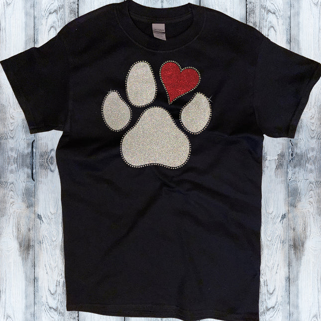 Glitter & Rhinestones Heart Paw T-Shirt