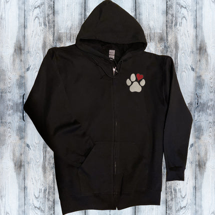 Glitter Rhinestone Heart Paw Zip-Up Hoodie