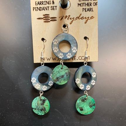 Mother of Pearl Dog Themed Earring & Pendant Set