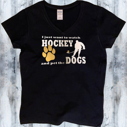 Watch Hockey and Pet the Dog Cat V-Neck T-Shirt