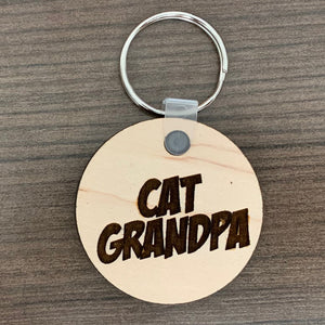 Cat Grandpa Engraved Wood Keychain
