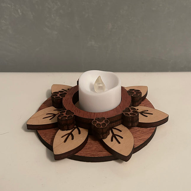 Tealight Holder - Leaf and Paw Print Motif