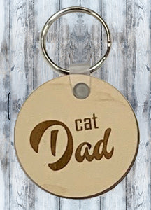 Cat Dad Engraved Wood Keychain