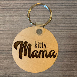 Kitty Mama Engraved Wood Keychain