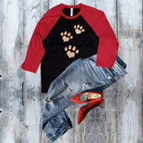 Glitter and Rhinestone Paw Prints Raglan 3/4 Sleeve