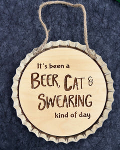 Bottle Cap Wall Hanging / Beer Cat and Swearing Kind of Day