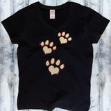 Glitter and Rhinestone Paw Prints V-Neck T-Shirt