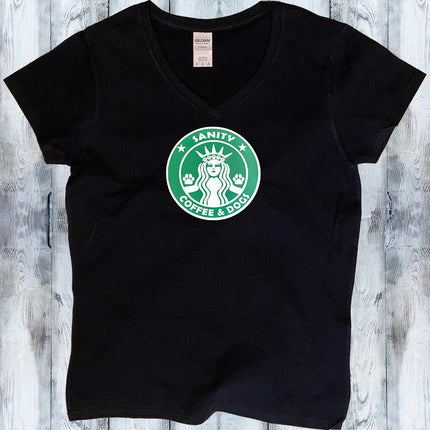 Sanity Coffee and Dogs V-Neck T-Shirt