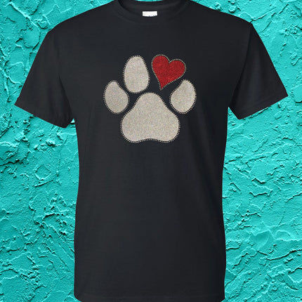 Glitter & Rhinestones Heart Paw T-Shirt