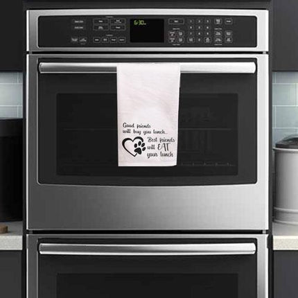 Best Friends Eat your Lunch Tea Towel / Dog Themed Flour Sack Cotton Towel - Mydeye