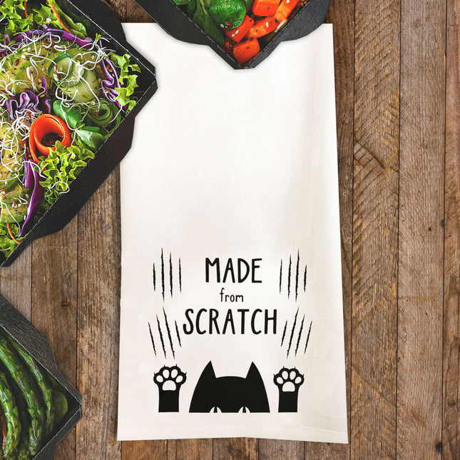 Made From Scratch Tea Towel / Cat Themed Flour Sack Cotton Towel
