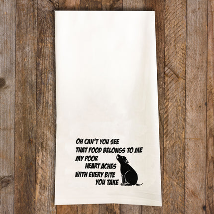 My Poor Heart Aches Tea Towel / Dog Themed Flour Sack Cotton Towel