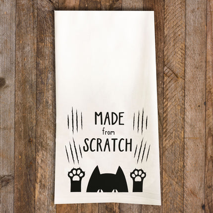 Made From Scratch Tea Towel / Cat Themed Flour Sack Cotton Towel