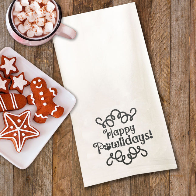 Happy Pawlidays Tea Towel / Dog Themed Flour Sack Cotton Towel
